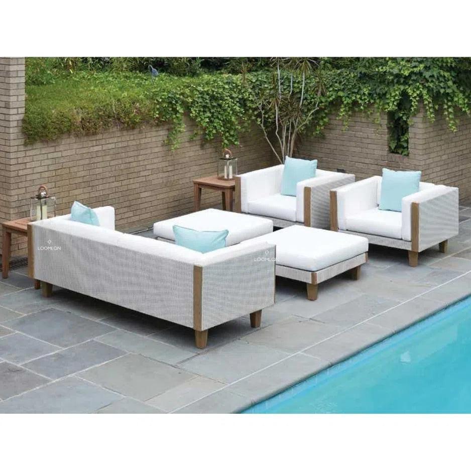 Catalina Ottoman All Weather Wicker &amp; Teak Wood - LOOMLAN - Lloyd Flanders - Outdoor Ottomans