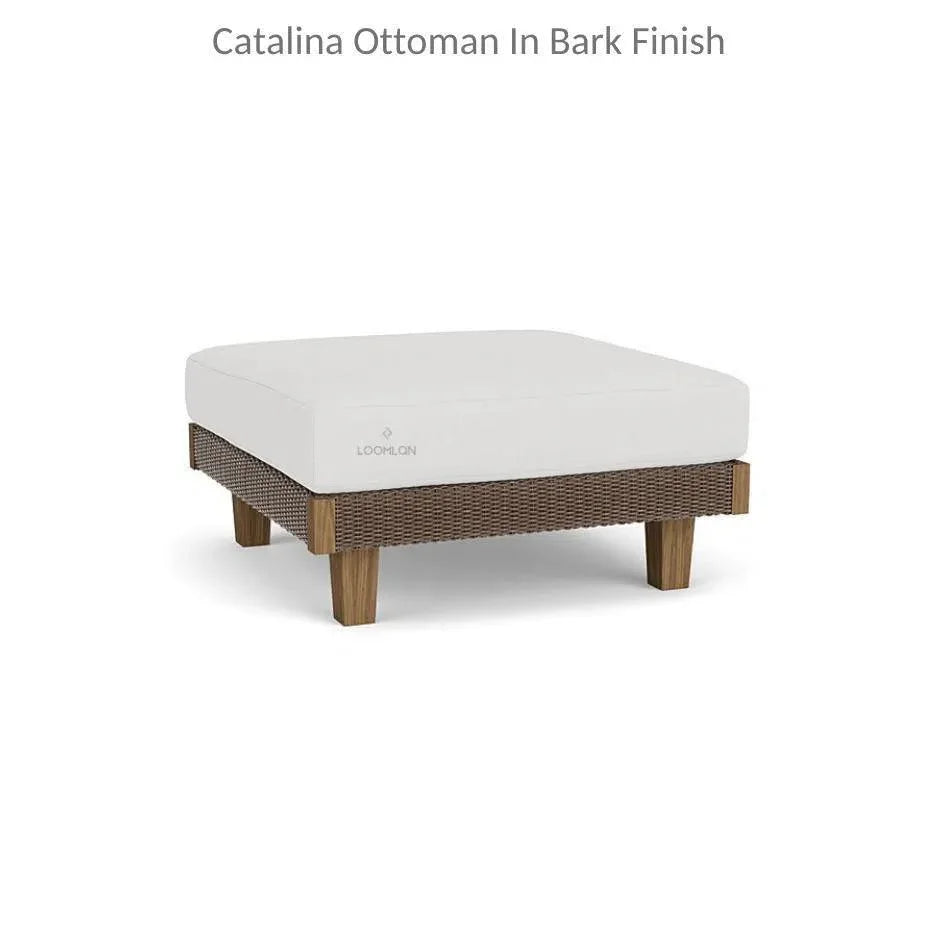 Catalina Ottoman All Weather Wicker &amp; Teak Wood - LOOMLAN - Lloyd Flanders - Outdoor Ottomans
