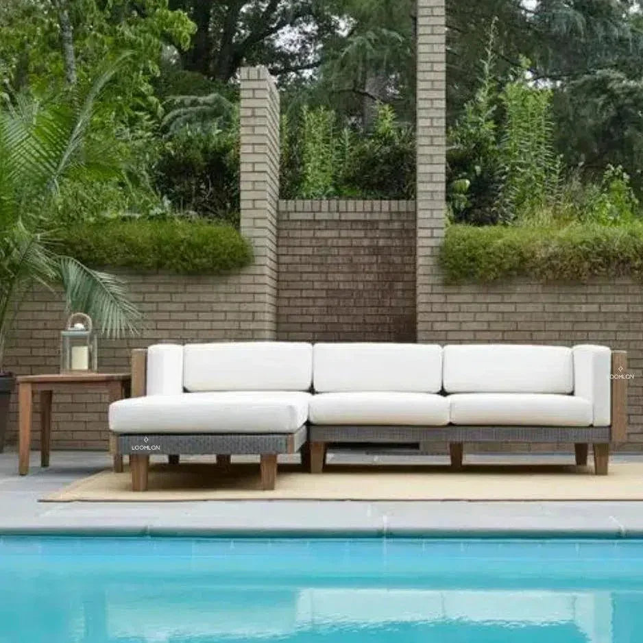 Lloyd Flanders Catalina Ottoman All Weather Wicker &amp; Teak Wood