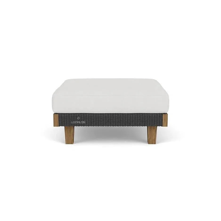 Lloyd Flanders Catalina Ottoman All Weather Wicker &amp; Teak Wood