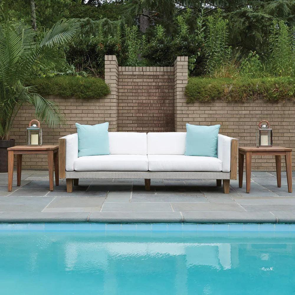 Catalina Wicker 90" Sofa Teak Tables Made USA - LOOMLAN - Lloyd Flanders - Outdoor Lounge Sets