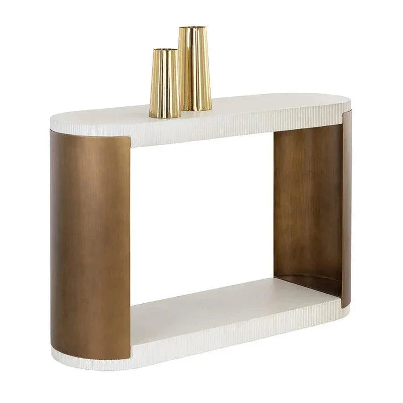 Cavette Console Table White Concrete Brass Steel - LOOMLAN - SUNPAN - Outdoor Console Tables