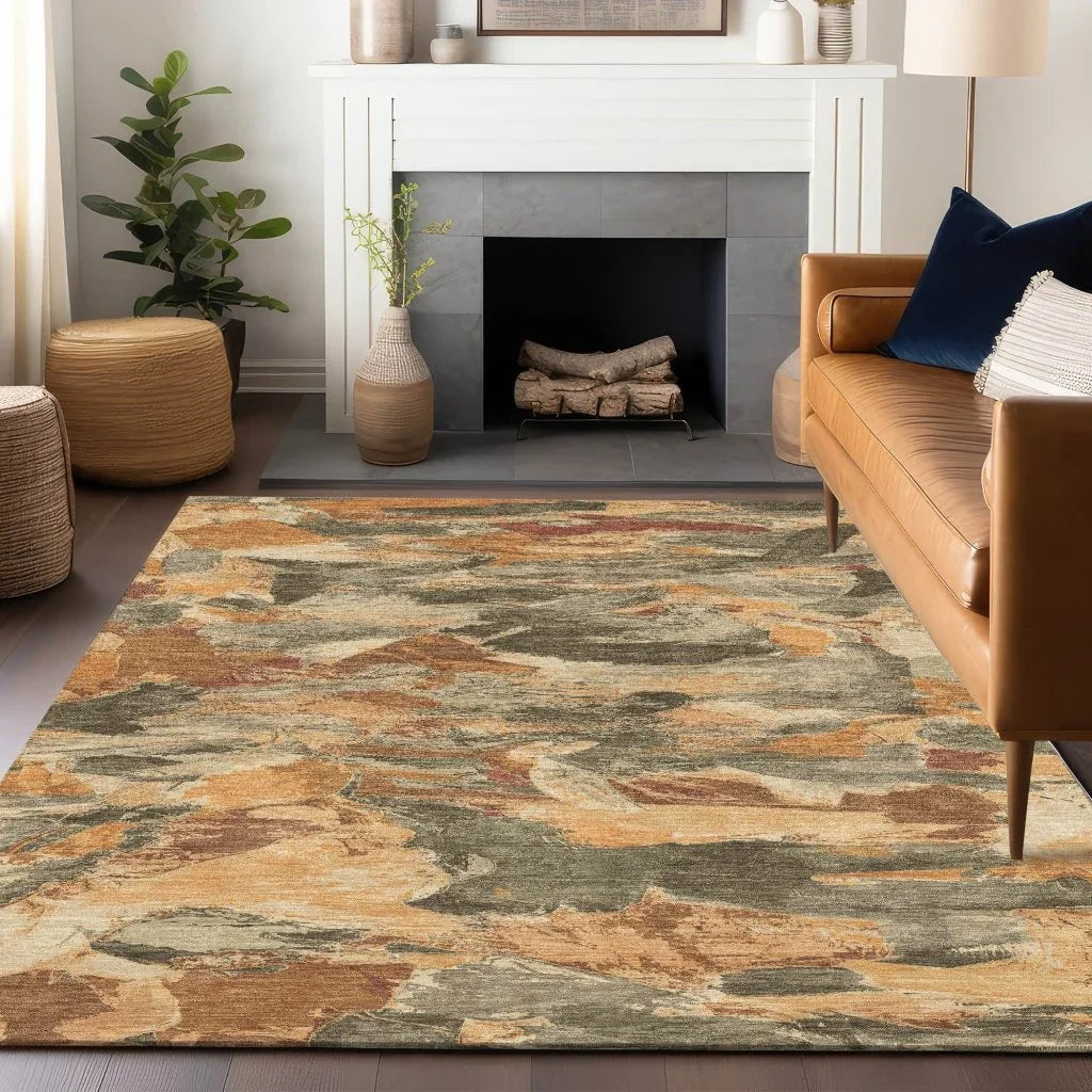 LOOMLAN Rugs Celantha Orange Washable Indoor-Outdoor Rug