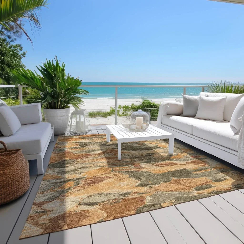 LOOMLAN Rugs Celantha Orange Washable Indoor-Outdoor Rug