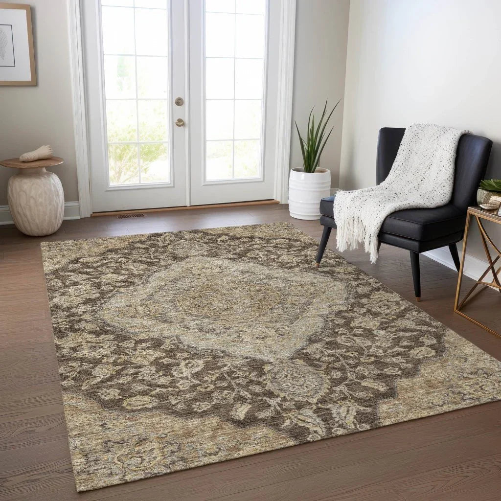 LOOMLAN Rugs Celia Brown Washable Indoor-Outdoor Rug