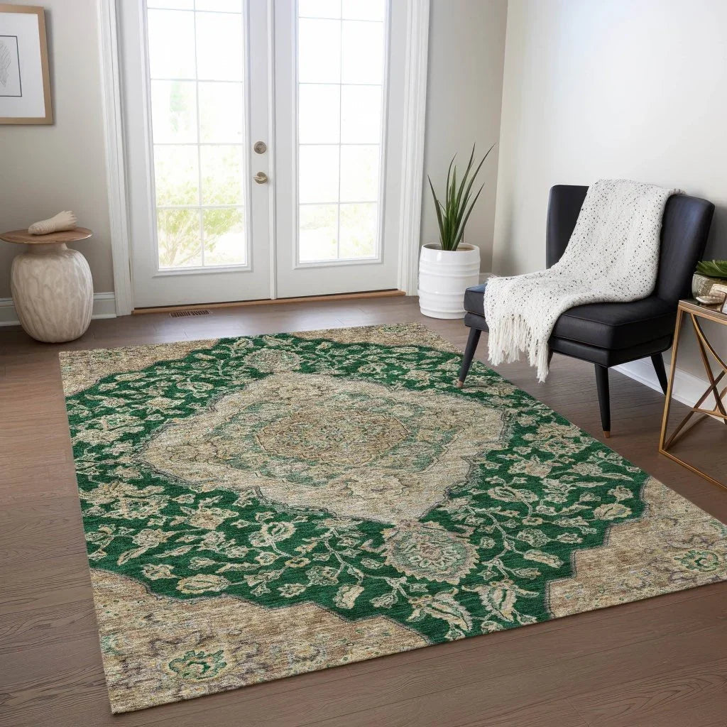LOOMLAN Rugs Celia Green Washable Indoor-Outdoor Rug