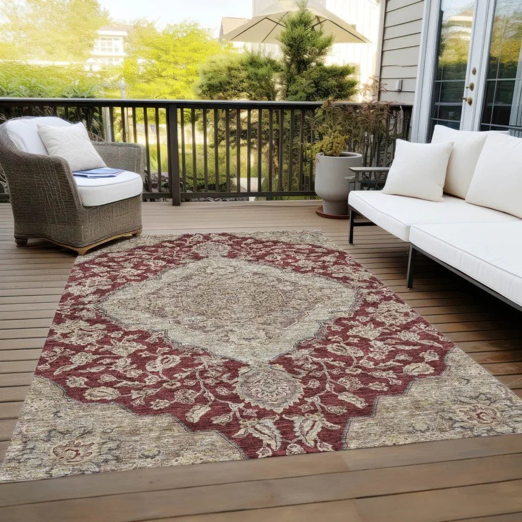 LOOMLAN Rugs Celia Red Washable Indoor-Outdoor Rug