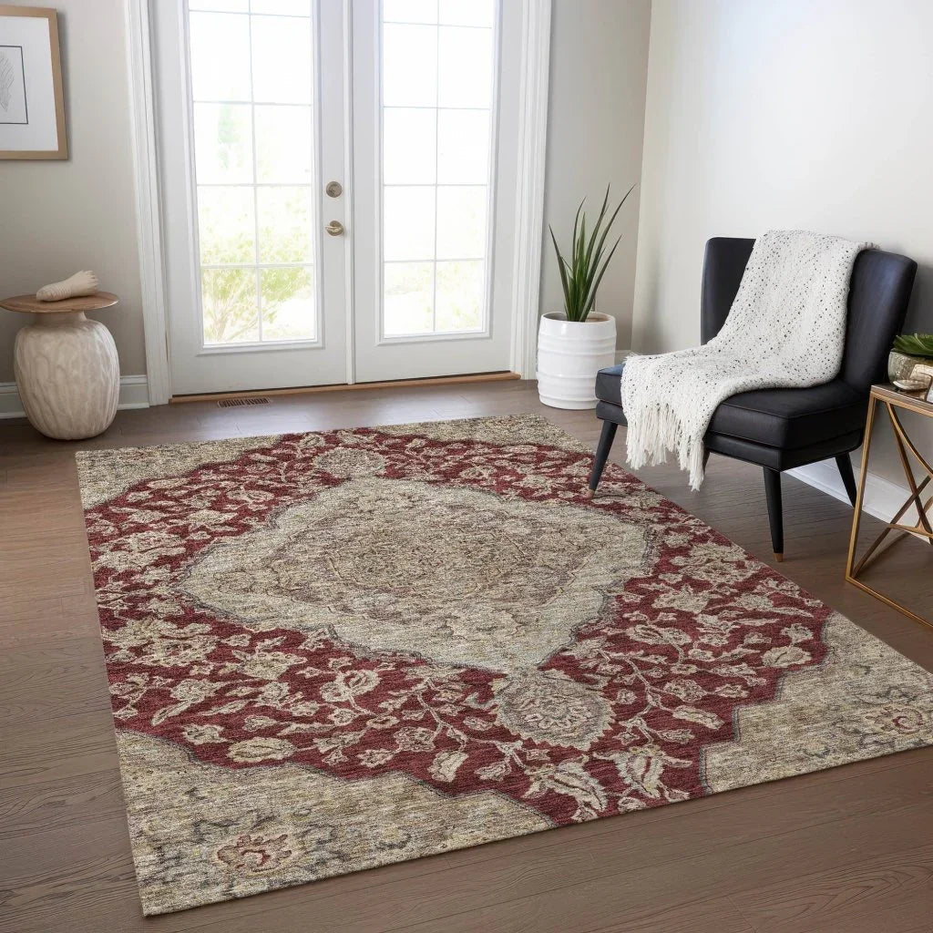 LOOMLAN Rugs Celia Red Washable Indoor-Outdoor Rug