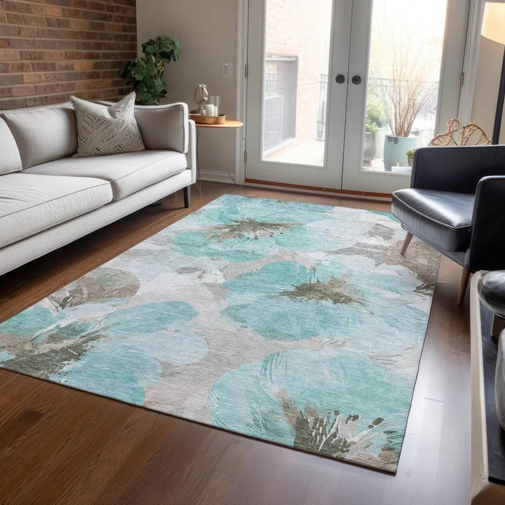 LOOMLAN Rugs Celuve Teal Washable Indoor-Outdoor Rug