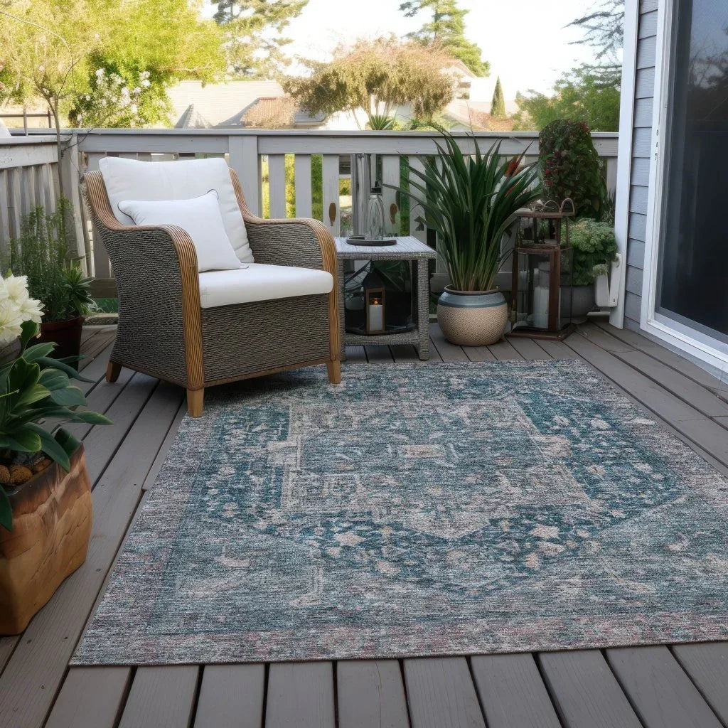 LOOMLAN Rugs Clarina Blue Washable Indoor-Outdoor Rug