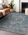 LOOMLAN Rugs Clarina Blue Washable Indoor-Outdoor Rug