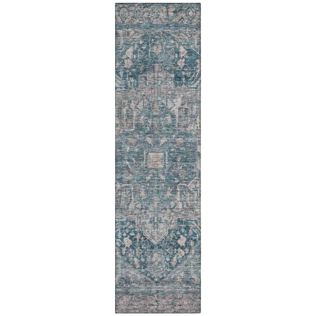 LOOMLAN Rugs Clarina Blue Washable Indoor-Outdoor Rug