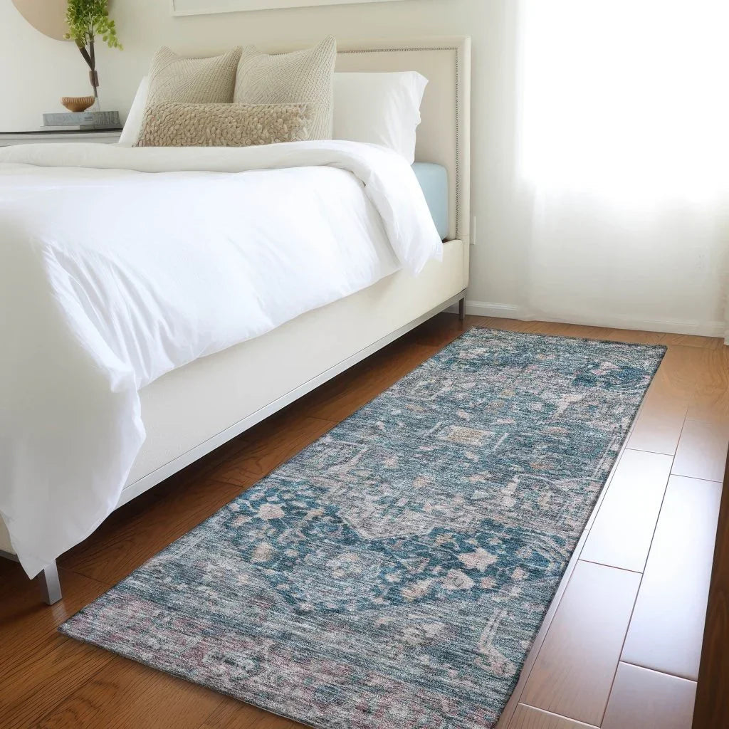 LOOMLAN Rugs Clarina Blue Washable Indoor-Outdoor Rug