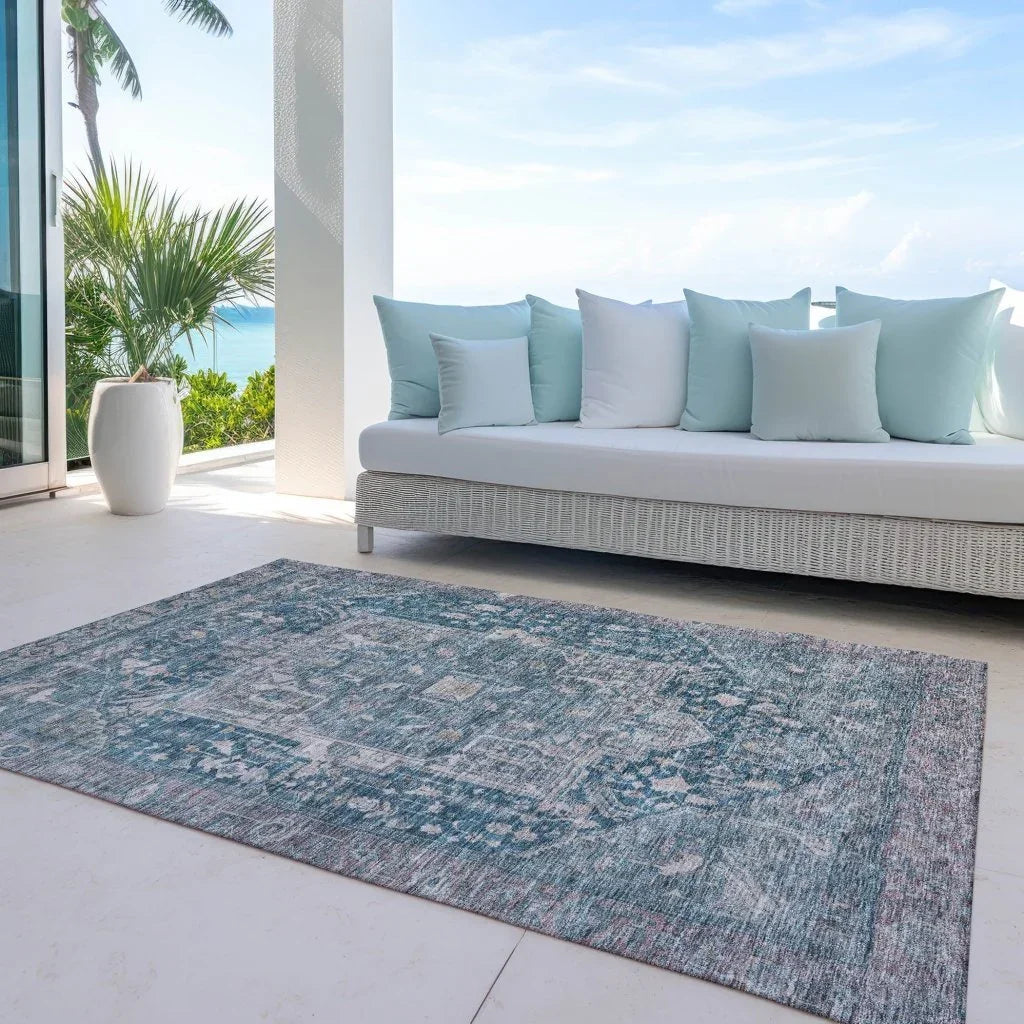 LOOMLAN Rugs Clarina Blue Washable Indoor-Outdoor Rug