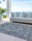 LOOMLAN Rugs Clarina Blue Washable Indoor-Outdoor Rug