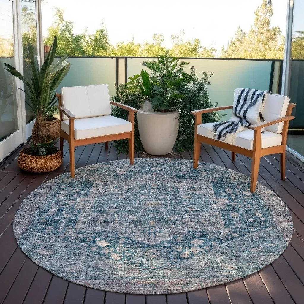 LOOMLAN Rugs Clarina Blue Washable Indoor-Outdoor Rug