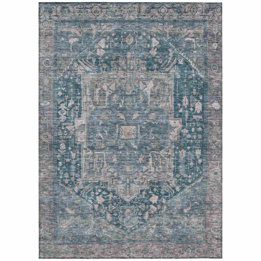 LOOMLAN Rugs Clarina Blue Washable Indoor-Outdoor Rug