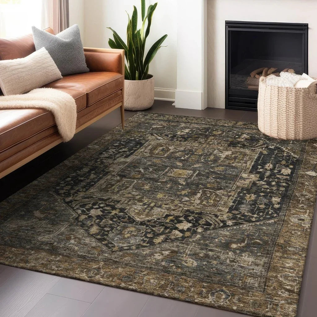 LOOMLAN Rugs Clarina Brown Washable Indoor-Outdoor Rug