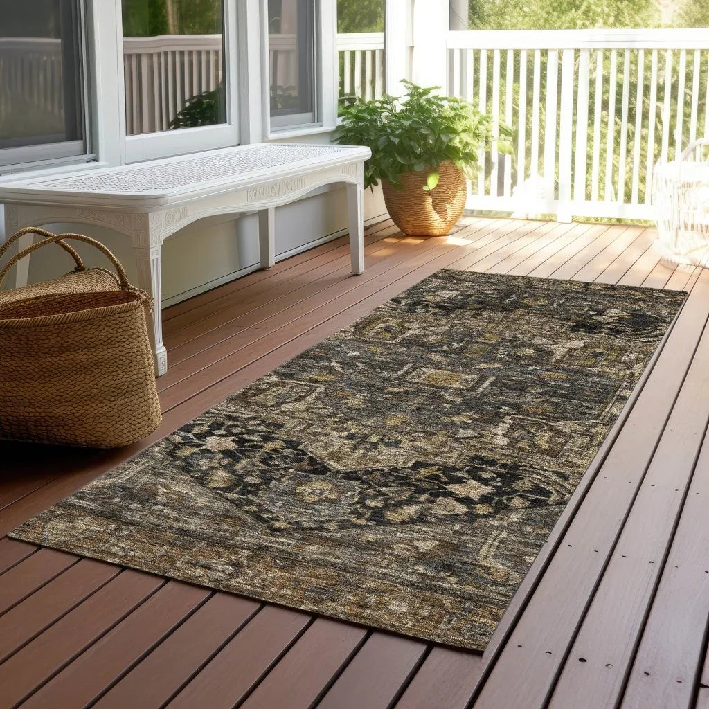 LOOMLAN Rugs Clarina Brown Washable Indoor-Outdoor Rug