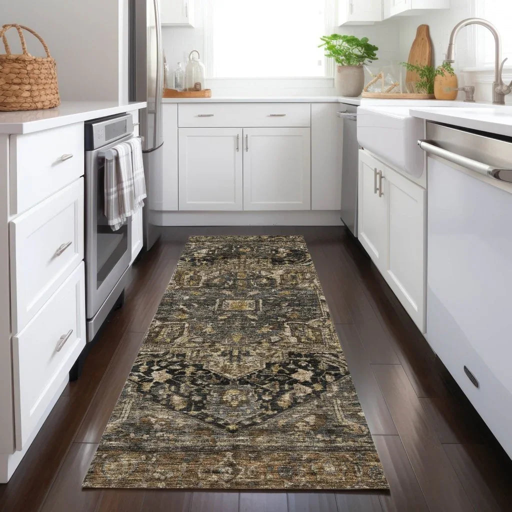 LOOMLAN Rugs Clarina Brown Washable Indoor-Outdoor Rug