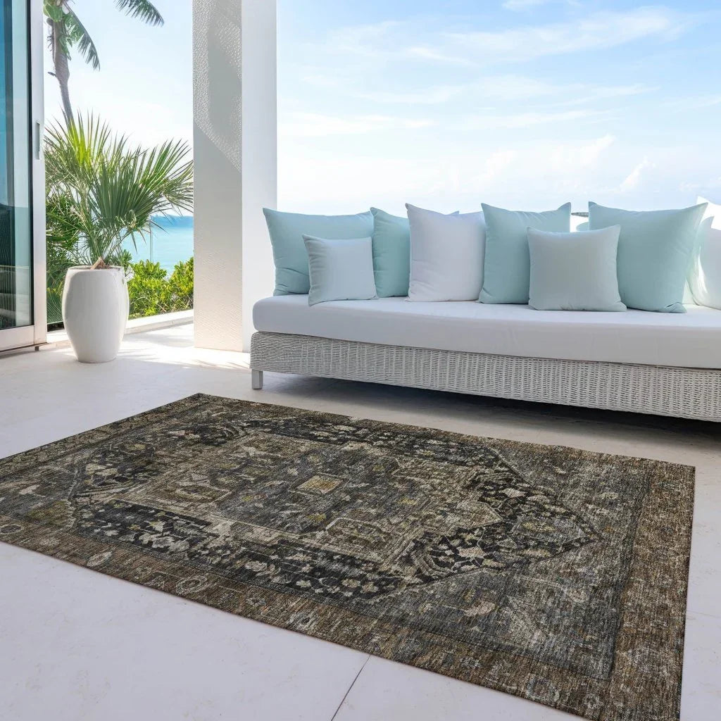 LOOMLAN Rugs Clarina Brown Washable Indoor-Outdoor Rug