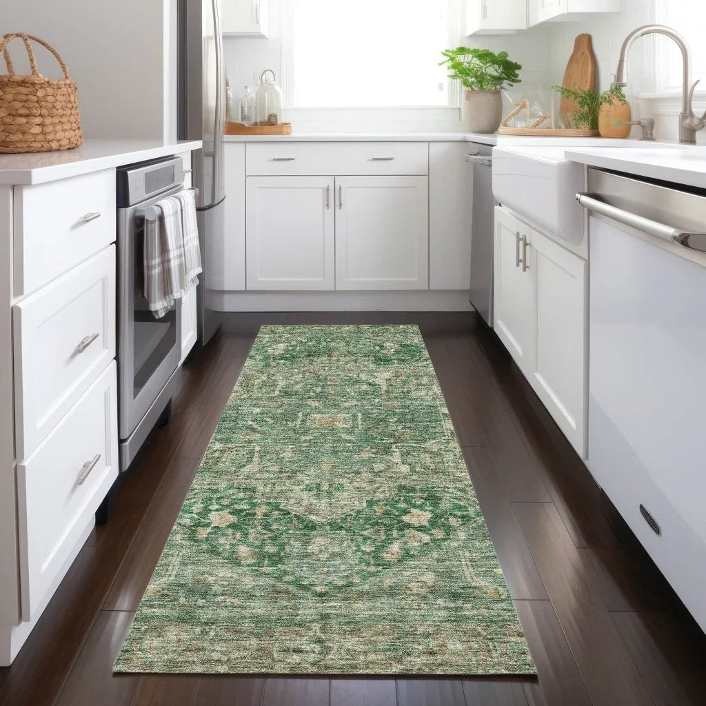 LOOMLAN Rugs Clarina Emerald Washable Indoor-Outdoor Rug