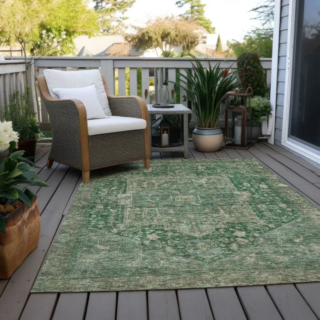 LOOMLAN Rugs Clarina Emerald Washable Indoor-Outdoor Rug