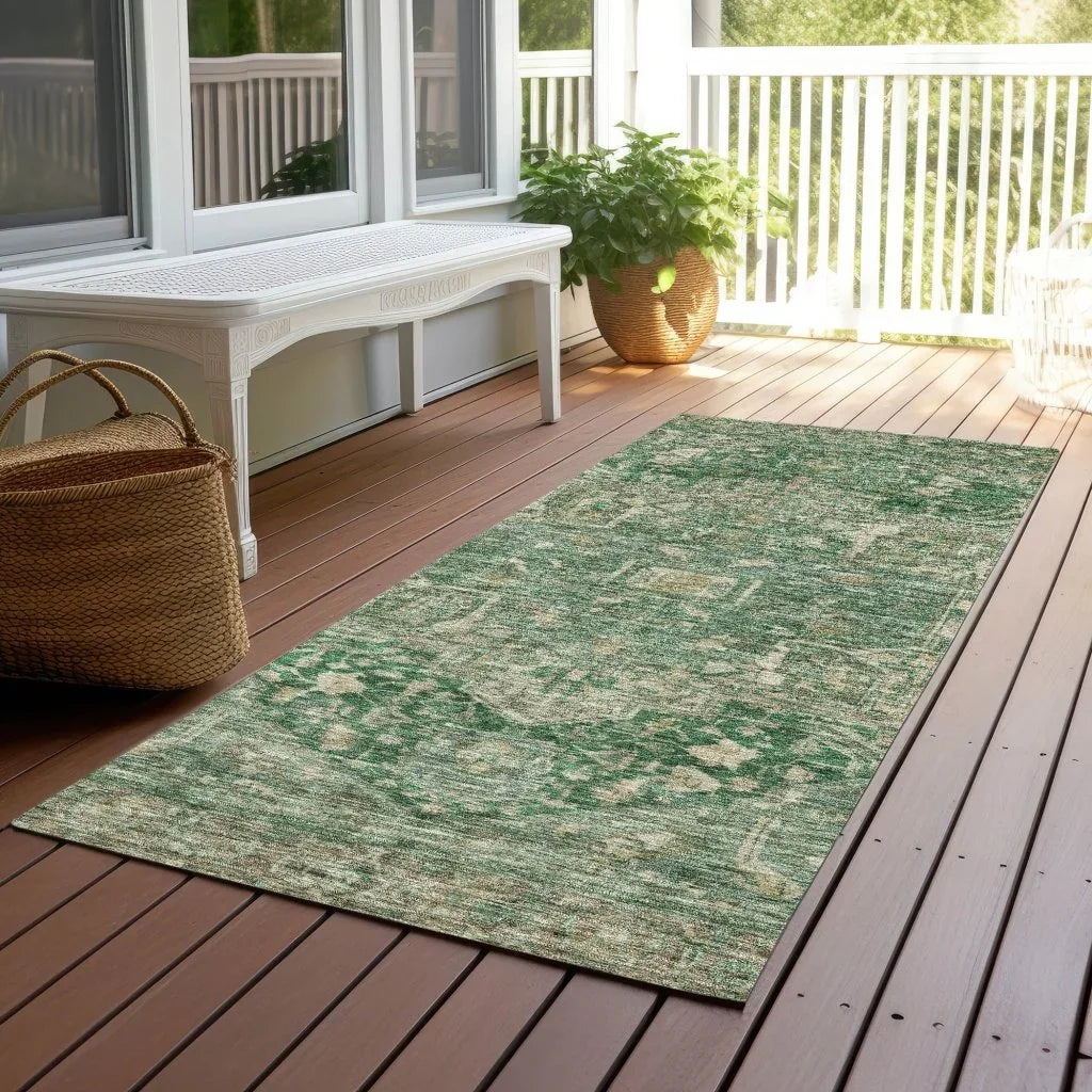 LOOMLAN Rugs Clarina Emerald Washable Indoor-Outdoor Rug