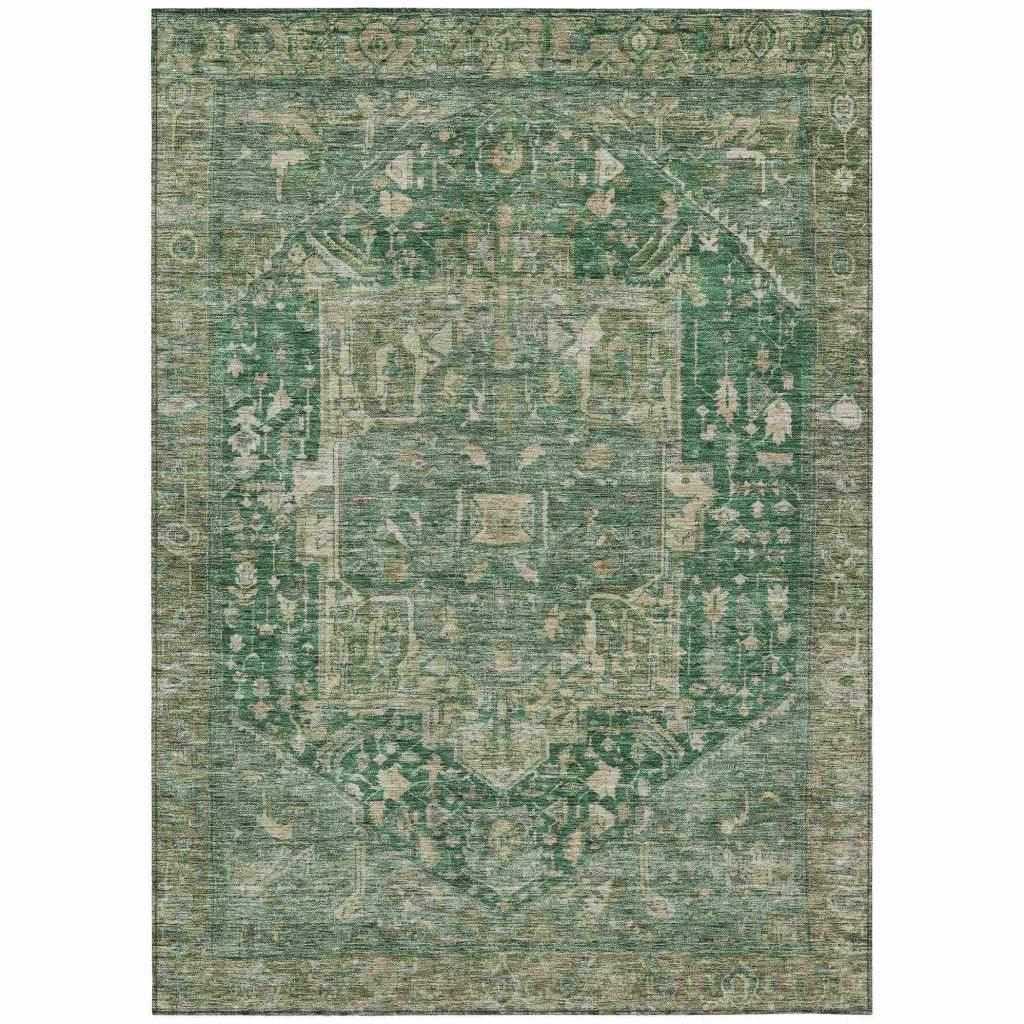 LOOMLAN Rugs Clarina Emerald Washable Indoor-Outdoor Rug