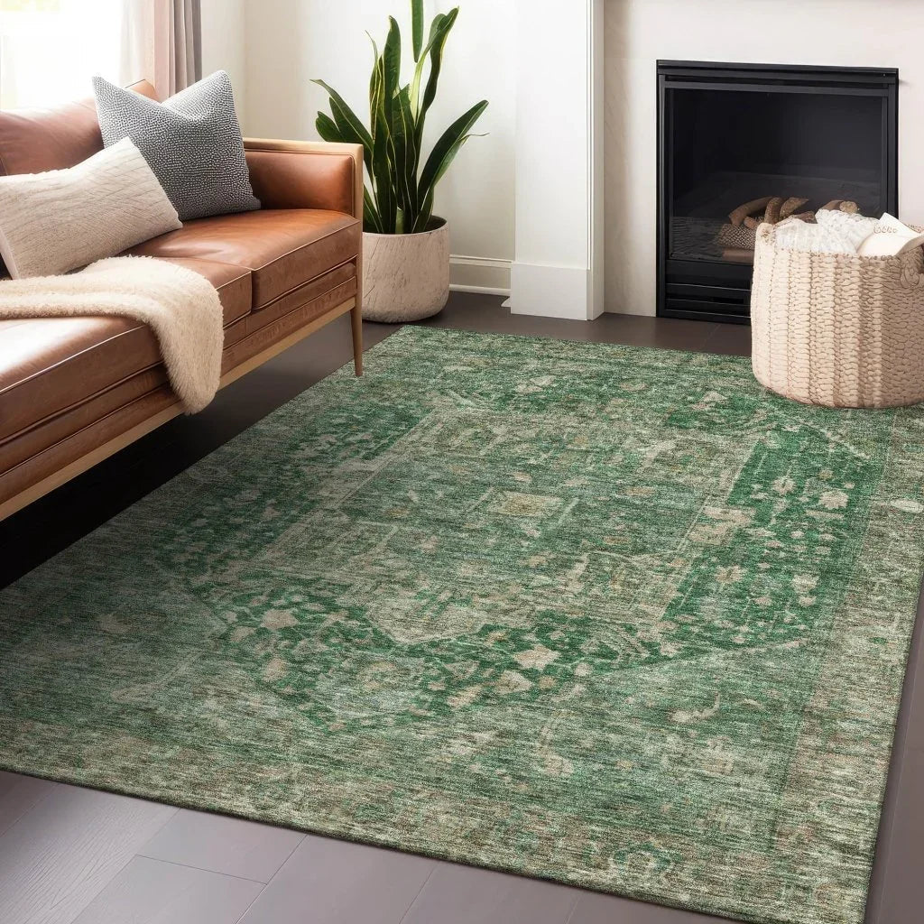 LOOMLAN Rugs Clarina Emerald Washable Indoor-Outdoor Rug