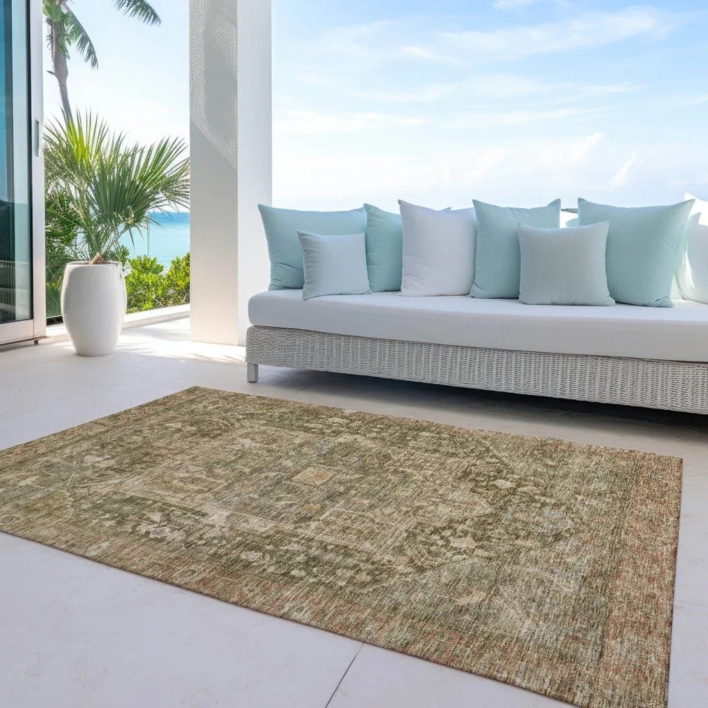 LOOMLAN Rugs Clarina Green Washable Indoor-Outdoor Rug