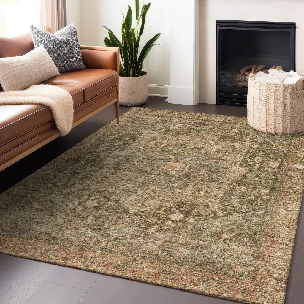 LOOMLAN Rugs Clarina Green Washable Indoor-Outdoor Rug