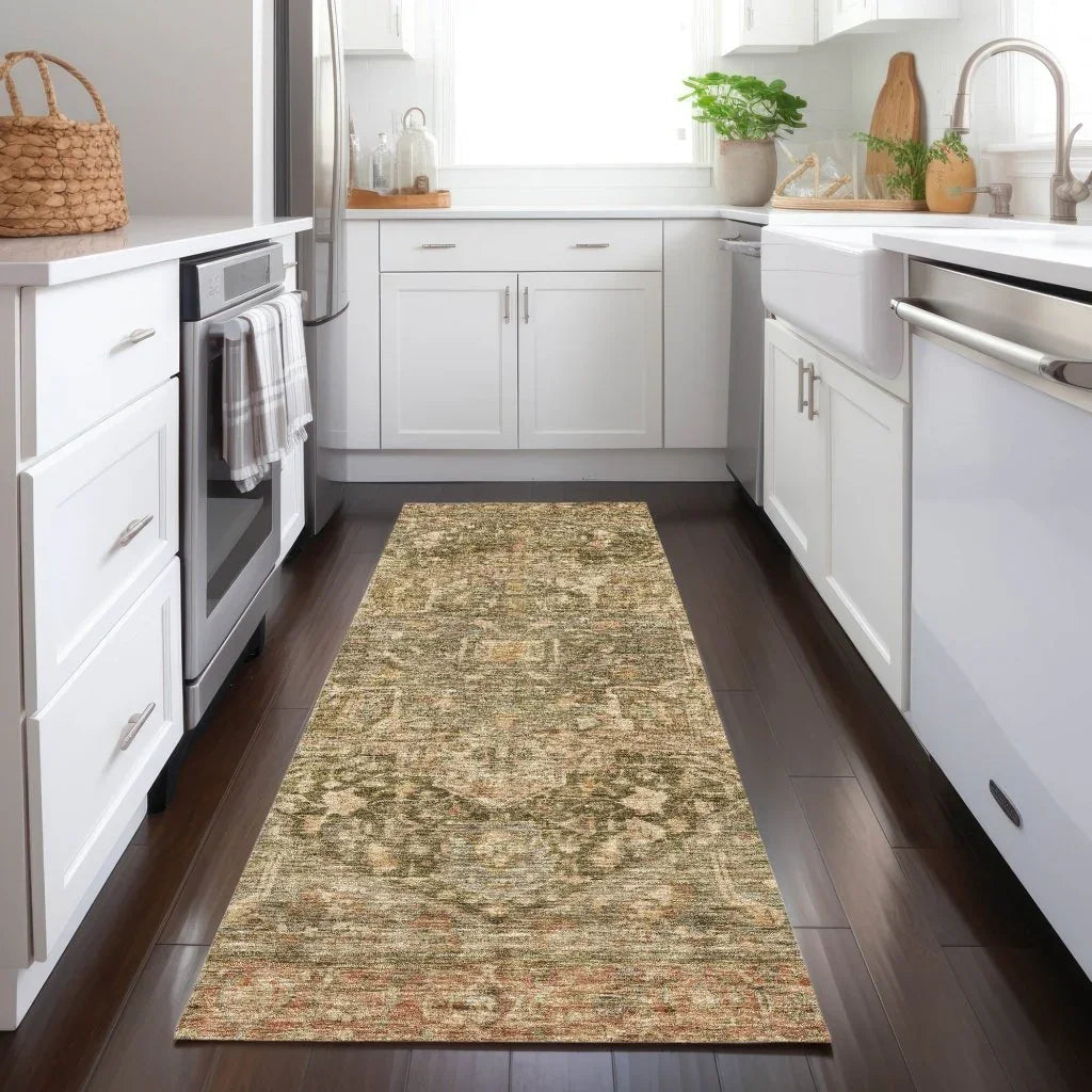 LOOMLAN Rugs Clarina Green Washable Indoor-Outdoor Rug