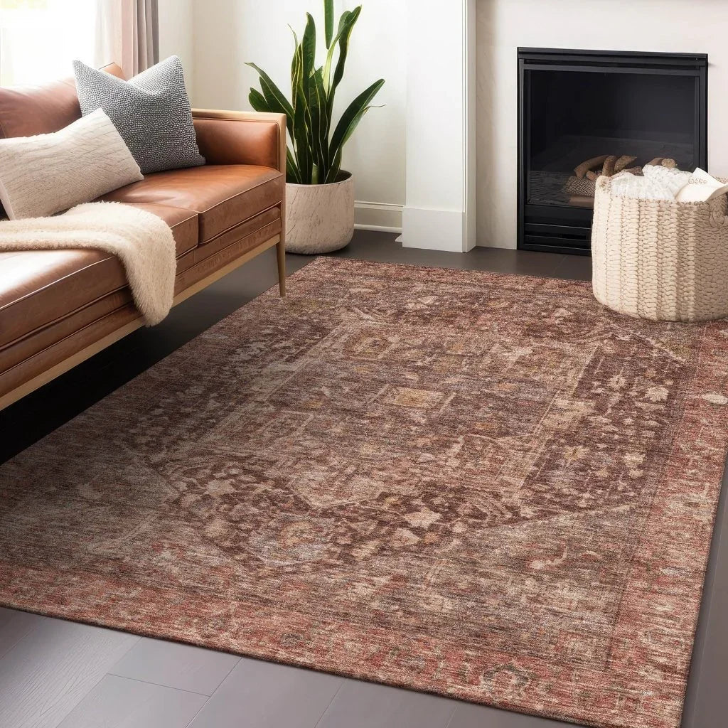 LOOMLAN Rugs Clarina Red Washable Indoor-Outdoor Rug