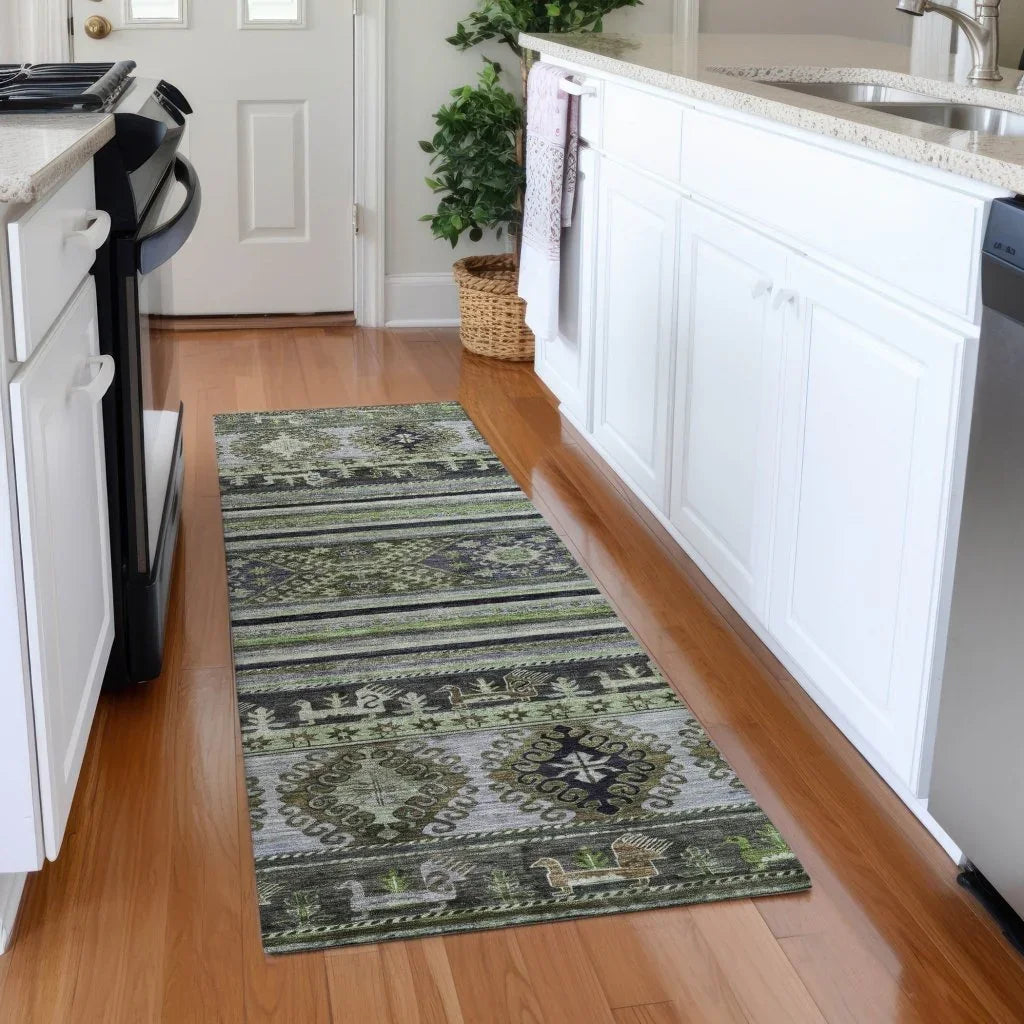 LOOMLAN Rugs Claritha Green Washable Indoor-Outdoor Rug