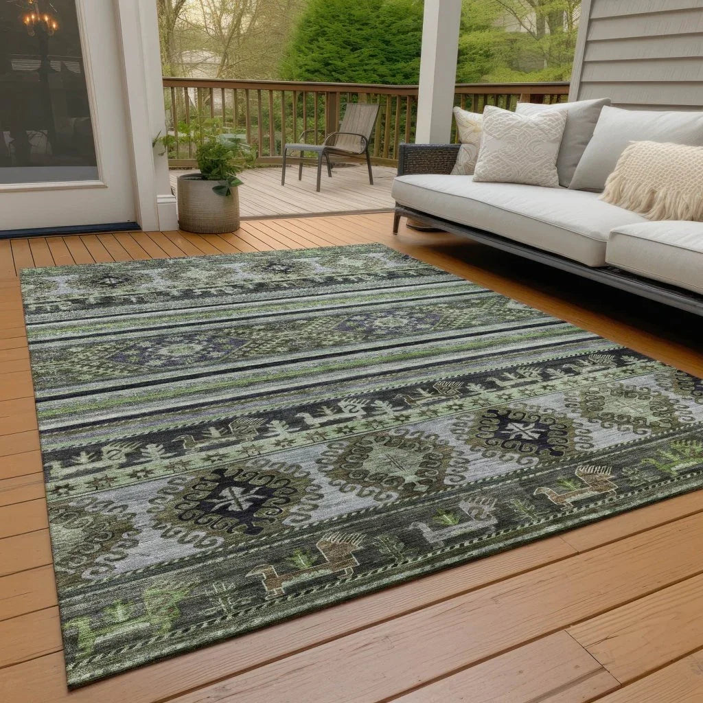 LOOMLAN Rugs Claritha Green Washable Indoor-Outdoor Rug