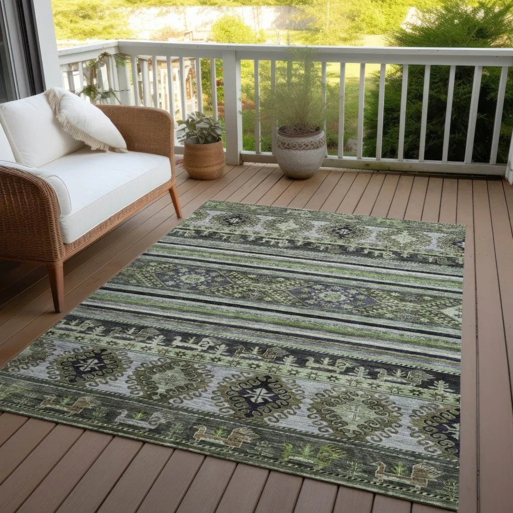 LOOMLAN Rugs Claritha Green Washable Indoor-Outdoor Rug