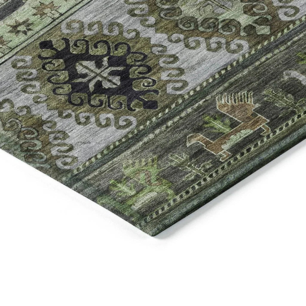LOOMLAN Rugs Claritha Green Washable Indoor-Outdoor Rug