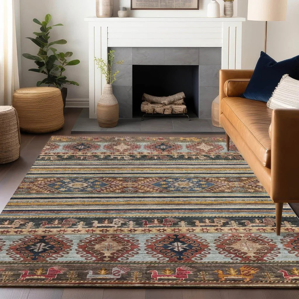LOOMLAN Rugs Claritha Orange Washable Indoor-Outdoor Rug