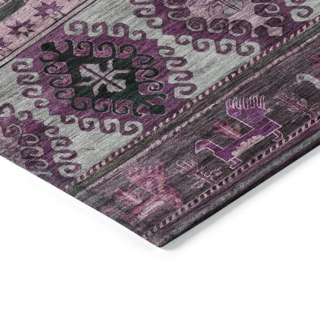 LOOMLAN Rugs Claritha Purple Washable Indoor-Outdoor Rug