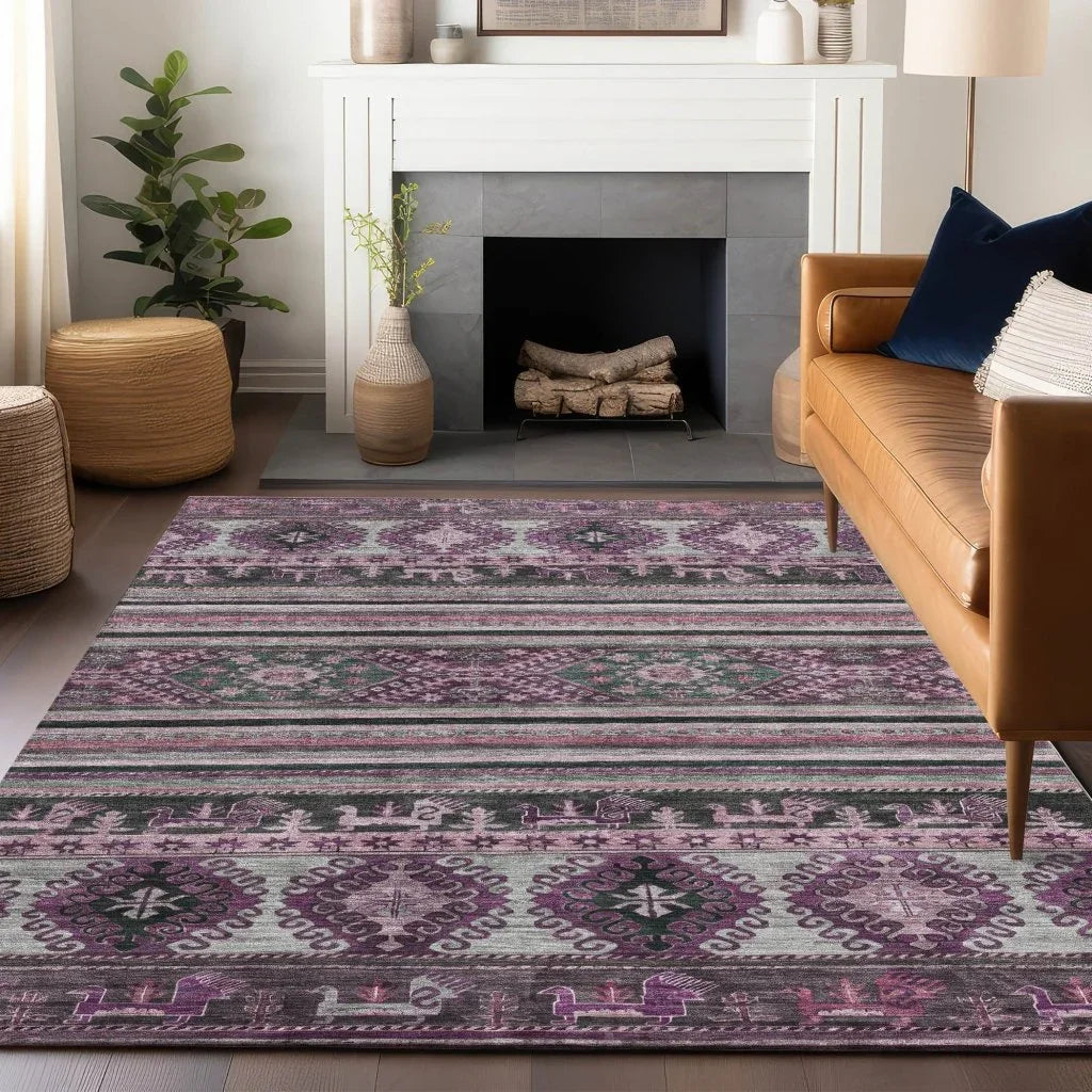 LOOMLAN Rugs Claritha Purple Washable Indoor-Outdoor Rug