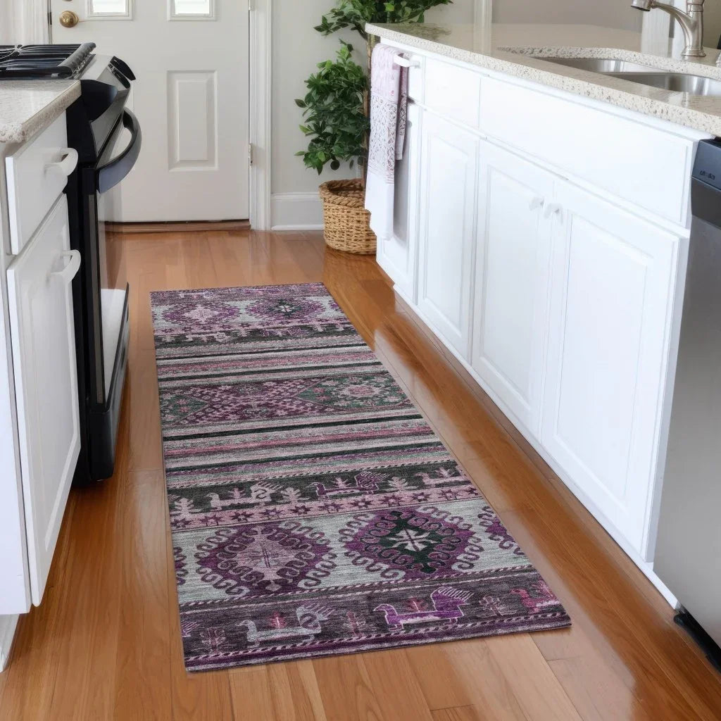 LOOMLAN Rugs Claritha Purple Washable Indoor-Outdoor Rug