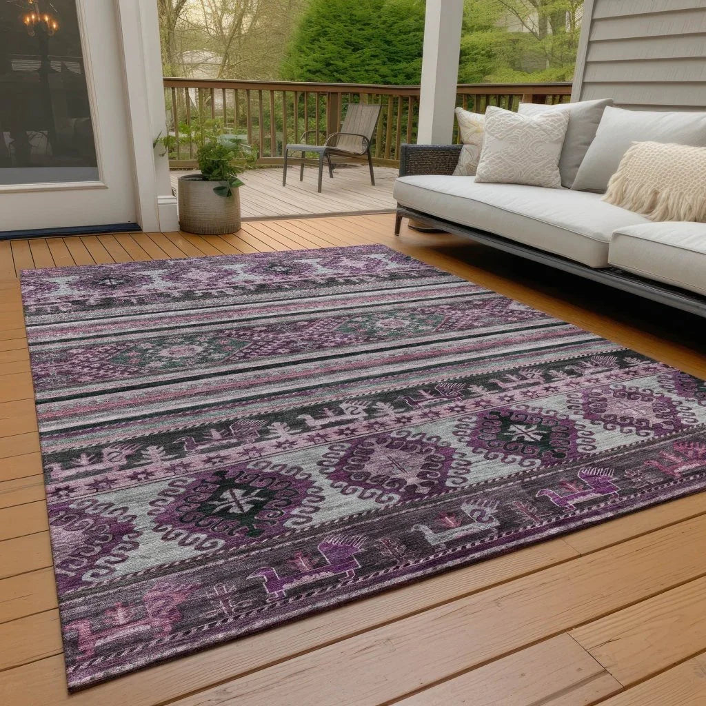 LOOMLAN Rugs Claritha Purple Washable Indoor-Outdoor Rug