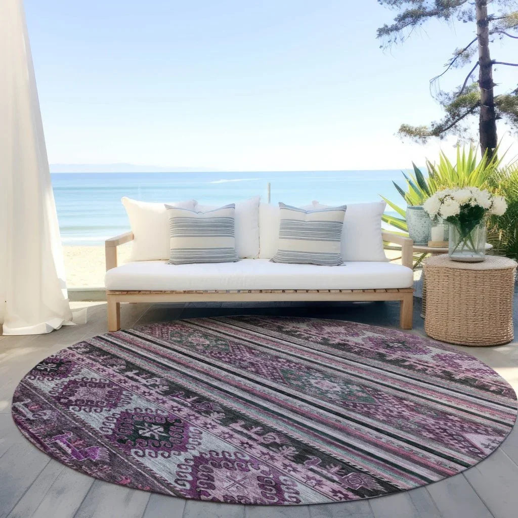 LOOMLAN Rugs Claritha Purple Washable Indoor-Outdoor Rug