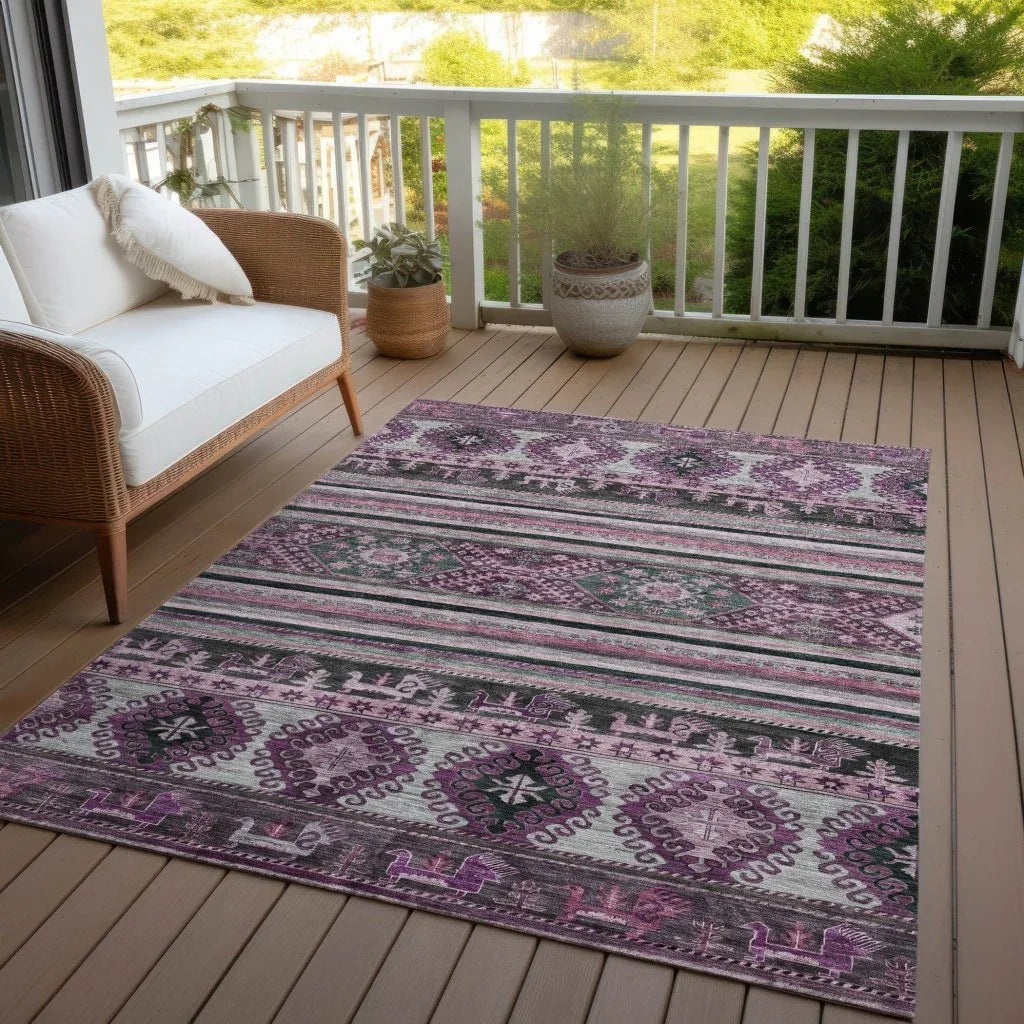 LOOMLAN Rugs Claritha Purple Washable Indoor-Outdoor Rug