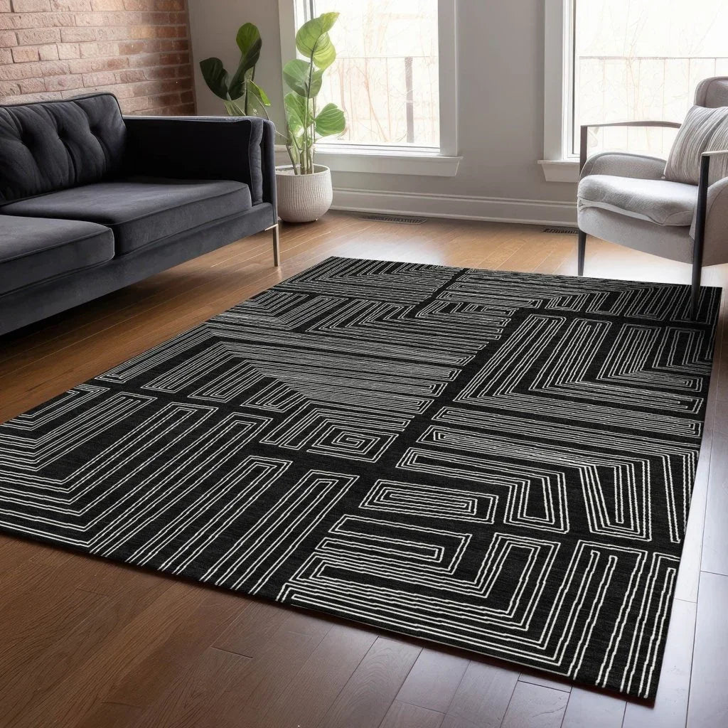 LOOMLAN Rugs Clayra Black Washable Indoor-Outdoor Rug