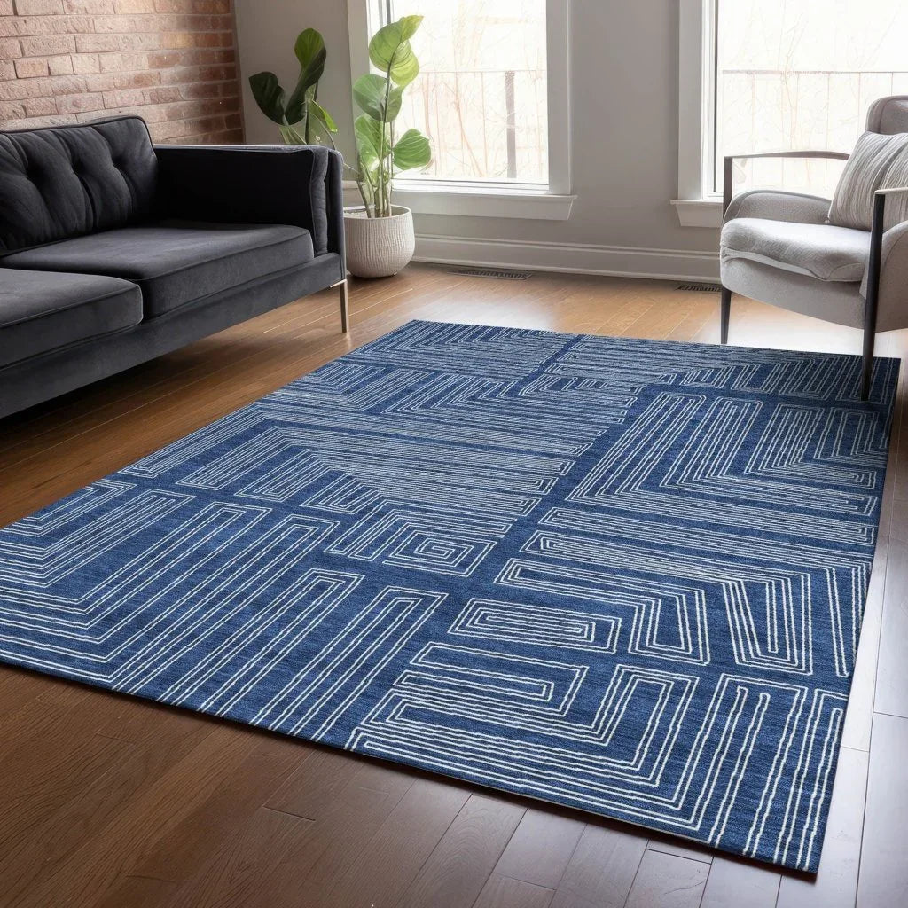LOOMLAN Rugs Clayra Blue Washable Indoor-Outdoor Rug
