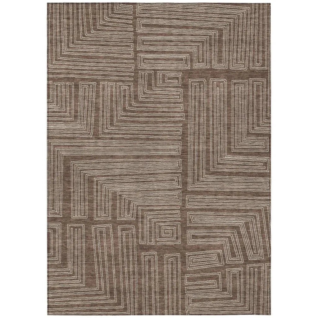 LOOMLAN Rugs Clayra Brown Washable Indoor-Outdoor Rug