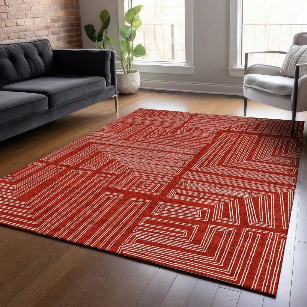 LOOMLAN Rugs Clayra Red Washable Indoor-Outdoor Rug