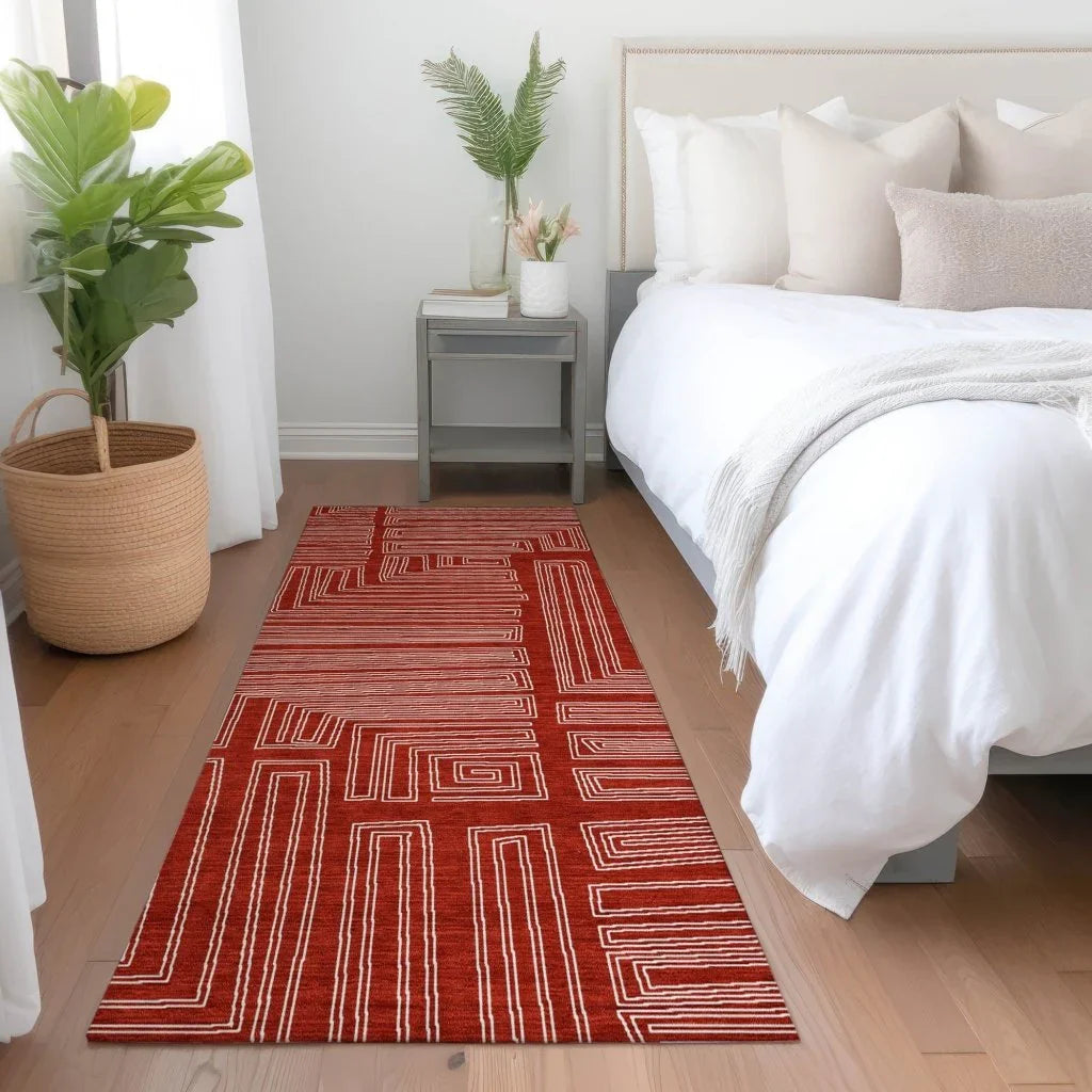 LOOMLAN Rugs Clayra Red Washable Indoor-Outdoor Rug